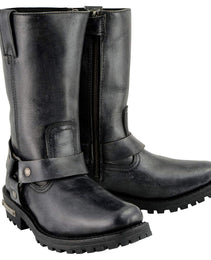 Milwaukee Leather MBL9362 Women's 11-Inch Distressed Grey Classic Harness Square Toe Leather Boots