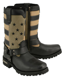 Milwaukee Leather MBL9363 Women’s ‘Stars and Stripes’ Black with Tan Leather Motorcycle Rider Harness Boots