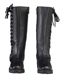 Milwaukee Leather MBL9365 Women's Classic Black Leather 14-Inch Harness Square Toe Tall Motorcycle Boots