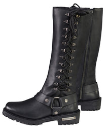 Milwaukee Leather Women's Wide-Width Classic Black Leather 14-Inch Harness Square Toe Tall Motorcycle Boots MBL9365W