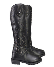 Milwaukee Leather MBL9371 Women's Black 18-Inch Leather Studded and Riveted Western Style Motorcycle Boots
