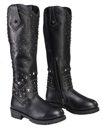 Milwaukee Leather MBL9371 Women's Black 18-Inch Leather Studded and Riveted Western Style Motorcycle Boots