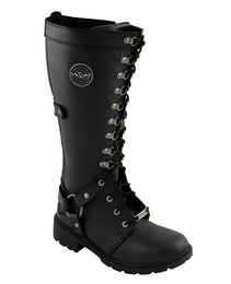 Milwaukee Leather MBL9380 Women's Black 'Jane' 15-inch Leather Combat Style Harness Motorcycle Boots