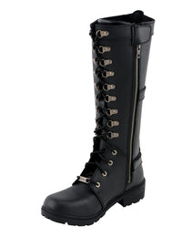 Milwaukee Leather MBL9380 Women's Black 'Jane' 15-inch Leather Combat Style Harness Motorcycle Boots
