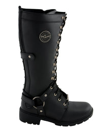 Milwaukee Leather MBL9380 Women's Black 'Jane' 15-inch Leather Combat Style Harness Motorcycle Boots