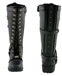 Milwaukee Leather MBL9380 Women's Black 'Jane' 15-inch Leather Combat Style Harness Motorcycle Boots