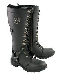 Milwaukee Leather MBL9380 Women's Black 'Jane' 15-inch Leather Combat Style Harness Motorcycle Boots