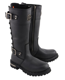 Milwaukee Leather MBL9385 Women's Black Leather 15-Inch Calf Laced Motorcycle Riding Boots with Side Zipper
