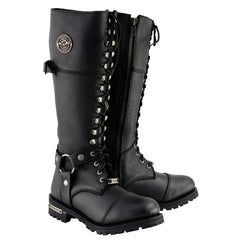 Milwaukee Leather MBL9390 Women’s Black 16-inch Lace-Up Front Cap Toe Motorcycle Riding Leather Boots