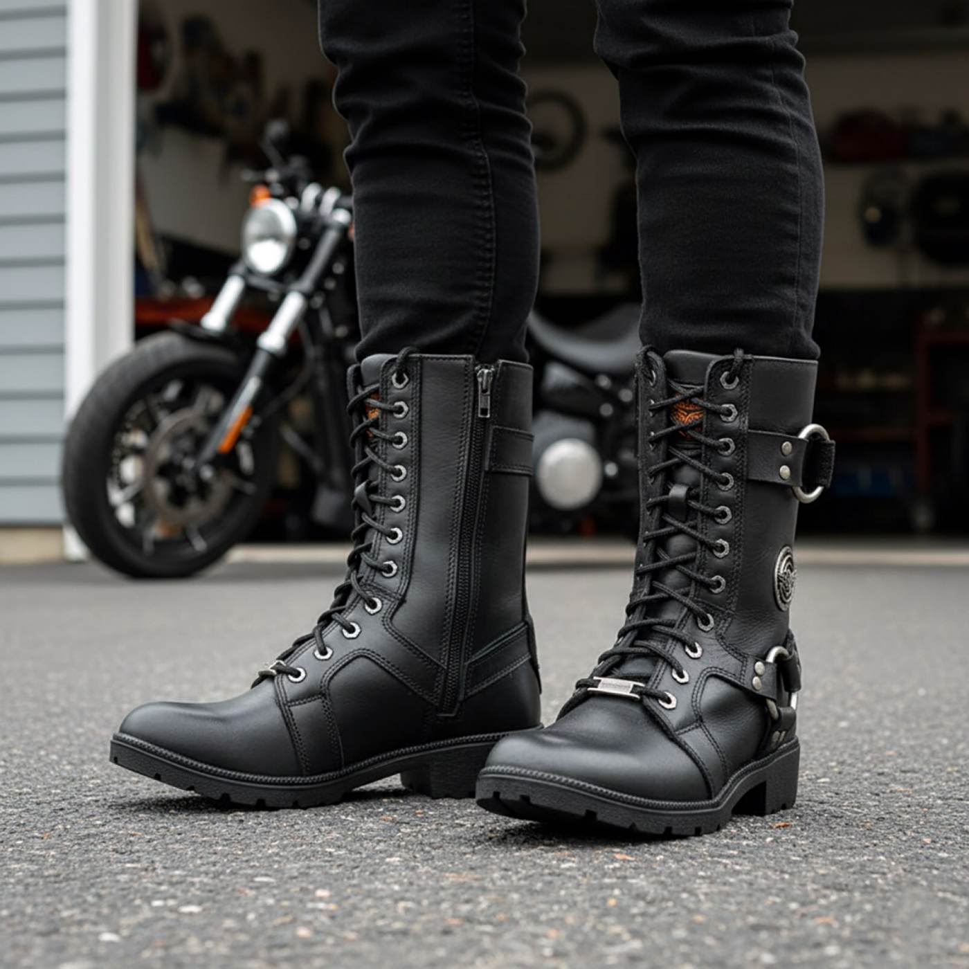 Milwaukee Leather Women’s Waterproof Leather Ring Strap Lace-To-Toe Riding Boots – Zipper Lock Design - MBL9391