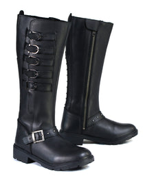 Milwaukee Leather MBL9395 Women's Black Leather 17-Inch Side Strap Riding Motorcycle Boots with Side Zipper