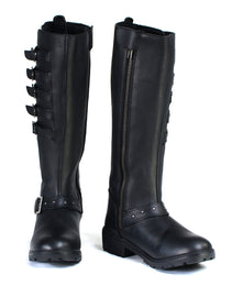 Milwaukee Leather MBL9395 Women's Black Leather 17-Inch Side Strap Riding Motorcycle Boots with Side Zipper