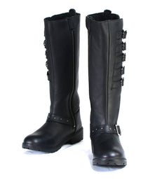 Milwaukee Leather MBL9395 Women's Black Leather 17-Inch Side Strap Riding Motorcycle Boots with Side Zipper