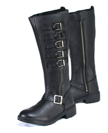 Milwaukee Leather MBL9395 Women's Black Leather 17-Inch Side Strap Riding Motorcycle Boots with Side Zipper