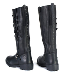 Milwaukee Leather MBL9395 Women's Black Leather 17-Inch Side Strap Riding Motorcycle Boots with Side Zipper