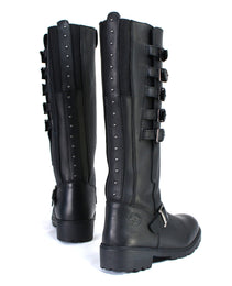 Milwaukee Leather MBL9395 Women's Black Leather 17-Inch Side Strap Riding Motorcycle Boots with Side Zipper