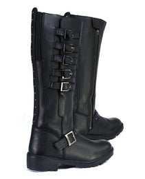 Milwaukee Leather MBL9395 Women's Black Leather 17-Inch Side Strap Riding Motorcycle Boots with Side Zipper