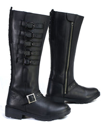 Milwaukee Leather MBL9395 Women's Black Leather 17-Inch Side Strap Riding Motorcycle Boots with Side Zipper
