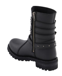 Milwaukee Leather MBL9399 Women's 9-Inch Triple Buckle Black Leather Harness Biker Boots w/ Side Zipper