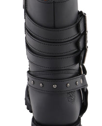 Milwaukee Leather MBL9399 Women's 9-Inch Triple Buckle Black Leather Harness Biker Boots w/ Side Zipper