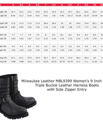 Milwaukee Leather MBL9399 Women's 9-Inch Triple Buckle Black Leather Harness Biker Boots w/ Side Zipper