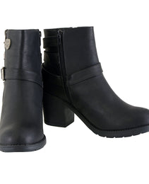 Milwaukee Leather Women's Short Black Fashion Boots w/ Side Zipper and Triple Buckle Adjustment MBL9405