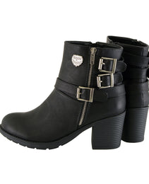 Milwaukee Leather Women's Short Black Fashion Boots w/ Side Zipper and Triple Buckle Adjustment MBL9405