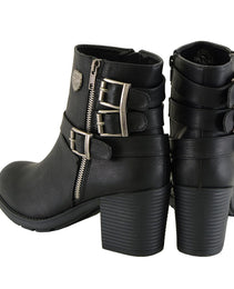 Milwaukee Leather Women's Short Black Fashion Boots w/ Side Zipper and Triple Buckle Adjustment MBL9405