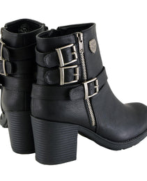 Milwaukee Leather Women's Short Black Fashion Boots w/ Side Zipper and Triple Buckle Adjustment MBL9405
