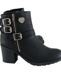 Milwaukee Leather Women's Short Black Fashion Boots w/ Side Zipper and Triple Buckle Adjustment MBL9405
