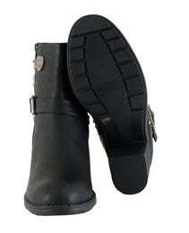 Milwaukee Leather Women's Short Black Fashion Boots w/ Side Zipper and Triple Buckle Adjustment MBL9405
