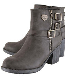 Milwaukee Leather MBL9406 Women's Stone Grey 3-Buckle Leather Boots with Platform Heel