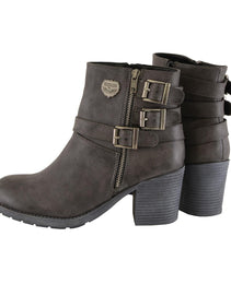 Milwaukee Leather MBL9406 Women's Stone Grey 3-Buckle Leather Boots with Platform Heel