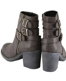 Milwaukee Leather MBL9406 Women's Stone Grey 3-Buckle Leather Boots with Platform Heel