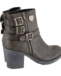 Milwaukee Leather MBL9406 Women's Stone Grey 3-Buckle Leather Boots with Platform Heel