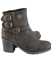 Milwaukee Leather MBL9406 Women's Stone Grey 3-Buckle Leather Boots with Platform Heel