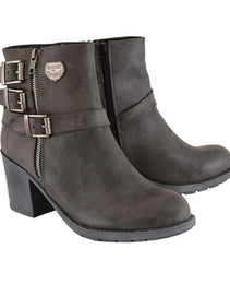 Milwaukee Leather MBL9406 Womens Stone Grey Triple Buckle Side Zipper Boots with Platform Heel