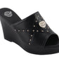 Milwaukee Leather MBL9407 Women's Black Open Toe Fashion Casual Wedge Sandals with Studs
