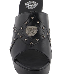 Milwaukee Leather MBL9407 Women's Black Open Toe Fashion Casual Wedge Sandals with Studs