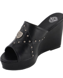 Milwaukee Leather MBL9407 Women's Black Open Toe Fashion Casual Wedge Sandals with Studs