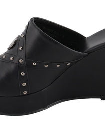 Milwaukee Leather MBL9407 Women's Black Open Toe Fashion Casual Wedge Sandals with Studs
