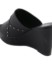 Milwaukee Leather MBL9407 Women's Black Open Toe Fashion Casual Wedge Sandals with Studs
