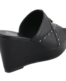 Milwaukee Leather MBL9407 Women's Black Open Toe Fashion Casual Wedge Sandals with Studs