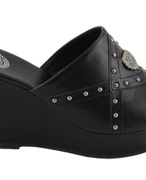 Milwaukee Leather MBL9407 Women's Black Open Toe Fashion Casual Wedge Sandals with Studs