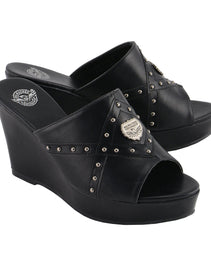 Milwaukee Leather MBL9407 Women's Black Open Toe Fashion Casual Wedge Sandals with Studs