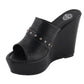 Milwaukee Leather MBL9408 Women's Black Open Toe Fashion Casual Platform Wedges with Rivet Details