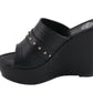 Milwaukee Leather MBL9408 Women's Black Open Toe Fashion Casual Platform Wedges with Rivet Details