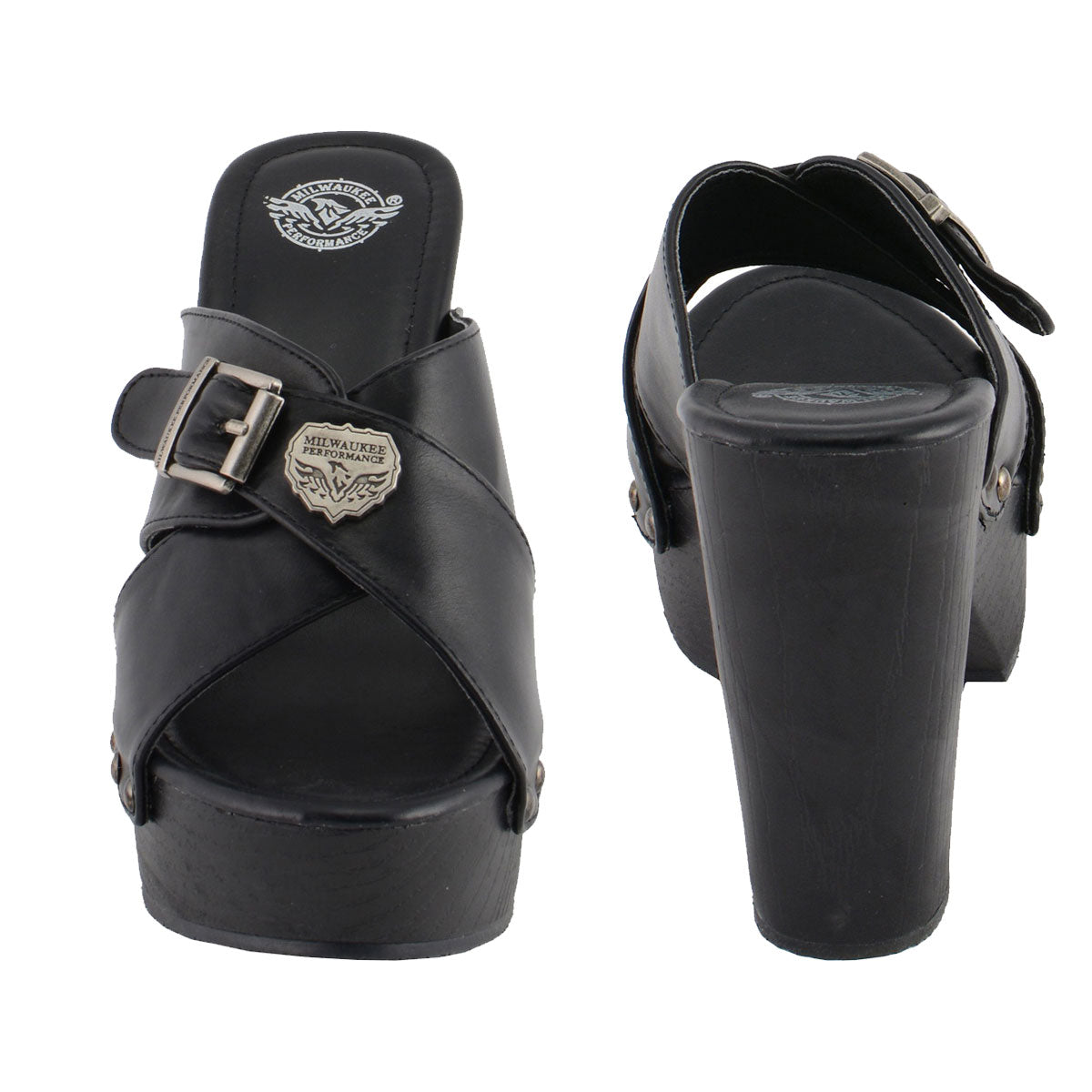 Milwaukee Leather MBL9412 Women's Open Toe Fashion Casual Clogs with Buckle Cross Strap