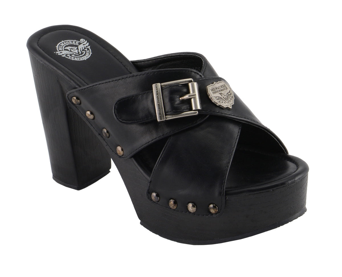 Milwaukee Leather MBL9412 Women's Open Toe Fashion Casual Clogs with Buckle Cross Strap