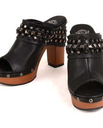 Milwaukee Leather MBL9415 Women's Black Peep-Toe Platform Fashion Casual Clog with Wrap Around Studding